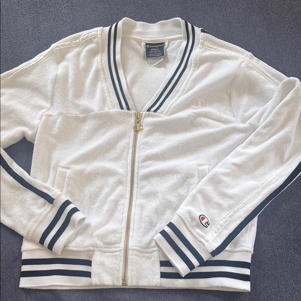 Champion White and Navy Zip-Up Jacket